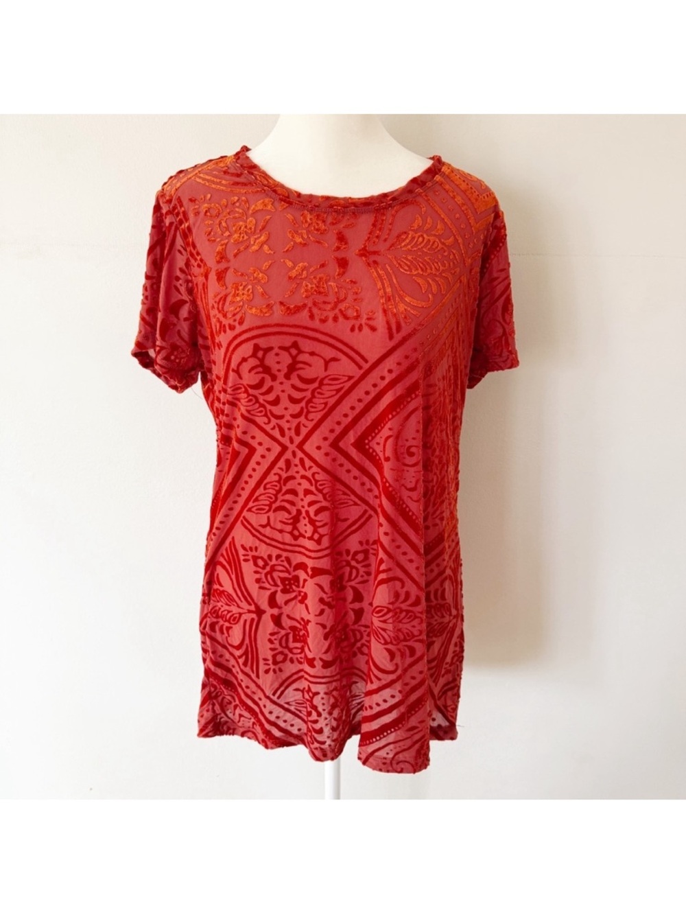 Hannah Women Y2K Velvet Burnout Sheer Top Medium Woodland Fairy Grunge Casual